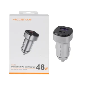شارژر فندکی Hicostar مدل CC33 ۴۸ وات نقرهای نمای جلو