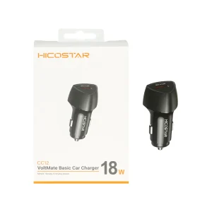 شارژر فندکی Hicostar مدل HS CC12 ۱۸ وات مشکی نمای جلو