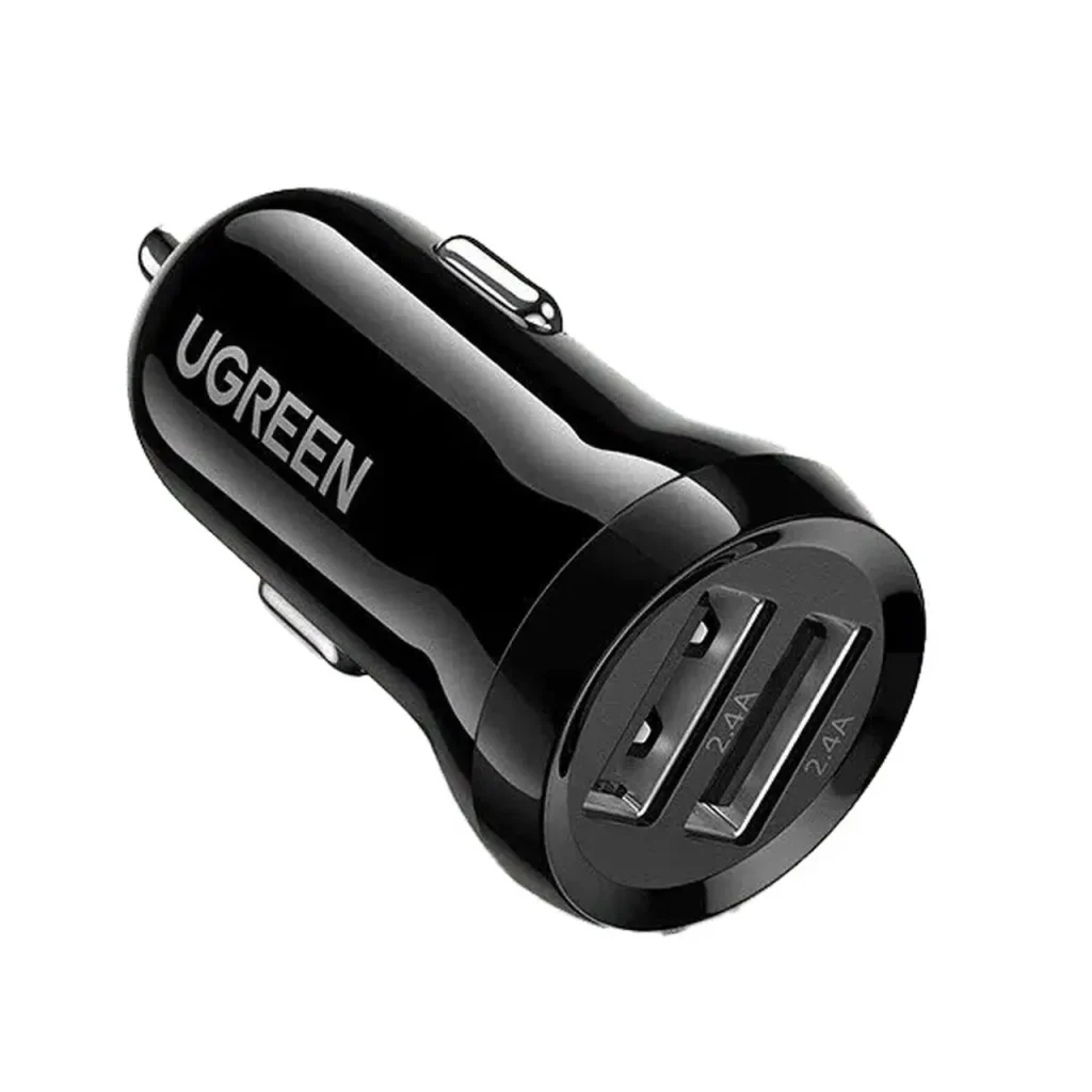 شارژر فندکی UGREEN مدل ED018 ۱۲ وات مشکی نمای جلو