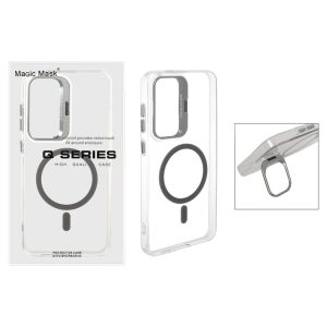 قاب اورجینال Q Series Bracket کریستالی Magsafe لنز استندشو Samsung Galaxy S24 FE - خاکستری (پک دار)
