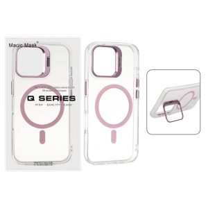 قاب اورجینال Q Series Bracket کریستالی Magsafe لنز استندشو Apple iPhone 16 - صورتی (پک دار)