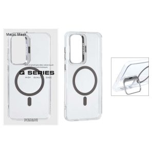 قاب اورجینال Q Series Bracket کریستالی Magsafe لنز استندشو Samsung Galaxy S25 FE - خاکستری (پک دار )