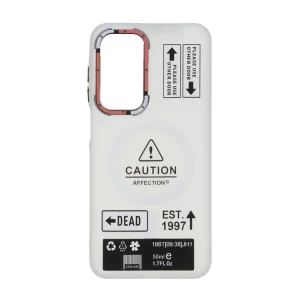 قاب Caution مات طرح مگ سیف دکمه متال Samsung Galaxy A17 / A26 - سفید