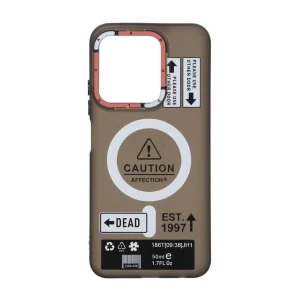 قاب Caution مات طرح مگ سیف دکمه متال نسخه گلوبال Xiaomi Redmi 15C / Poco C85 - مشکی