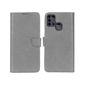 کیف چرمی موبایل مگنتی محافظ لنزدار KRF مدل Samsung Galaxy M31 - طوسی