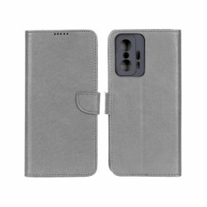 کیف چرمی موبایل مگنتی محافظ لنزدار KRF مدل Xiaomi Mi 11T / Mi 11T Pro - طوسی