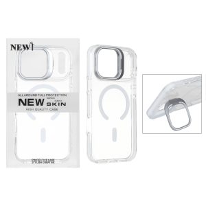 قاب اورجینال New Skin شفاف کریستالی MagSafe لنز استندشو Apple iPhone 17 Pro - سفید (پک دار)