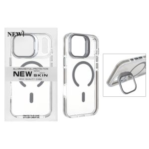 قاب اورجینال New Skin شفاف کریستالی MagSafe لنز استندشو Apple iPhone 17 Pro - خاکستری (پک دار)