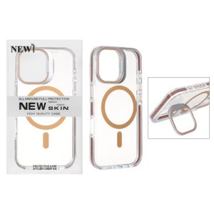 قاب اورجینال New Skin شفاف کریستالی MagSafe لنز استندشو Apple iPhone 17 - صحرایی (پک دار)