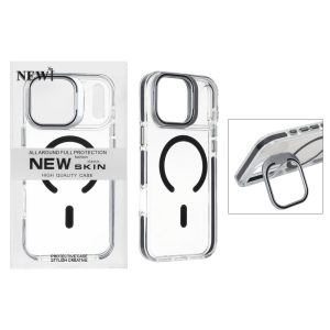 قاب اورجینال New Skin شفاف کریستالی MagSafe لنز استندشو Apple iPhone 17 - مشکی (پک دار)