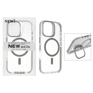 قاب اورجینال New Skin شفاف کریستالی MagSafe لنز استندشو Apple iPhone 17 - خاکستری (پک دار)