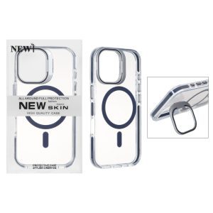 قاب اورجینال New Skin شفاف کریستالی MagSafe لنز استندشو Apple iPhone 17 - سرمه ای (پک دار)