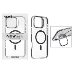 قاب اورجینال New Skin شفاف کریستالی MagSafe لنز استندشو Apple iPhone 16 Pro Max - مشکی (پک دار)