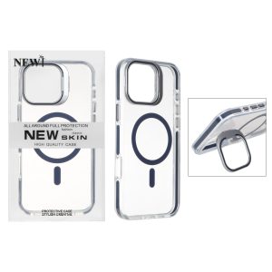 قاب اورجینال New Skin شفاف کریستالی MagSafe لنز استندشو Apple iPhone 16 Pro Max - سرمه ای (پک دار)