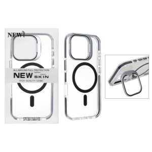 قاب اورجینال New Skin شفاف کریستالی MagSafe لنز استندشو Apple iPhone 16 Pro - مشکی (پک دار)