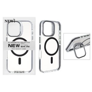 قاب اورجینال New Skin شفاف کریستالی MagSafe لنز استندشو Apple iPhone 16 - مشکی (پک دار)