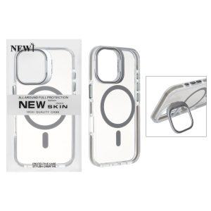 قاب اورجینال New Skin شفاف کریستالی MagSafe لنز استندشو Apple iPhone 16 - خاکستری (پک دار)
