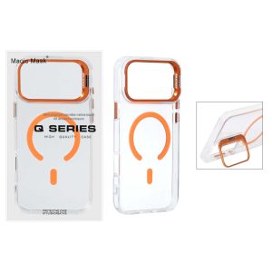 قاب اورجینال Q Series Bracket کریستالی Magsafe لنز استندشو Apple iPhone 17 Pro / iPhone 18 Pro - نارنجی (پک دار)
