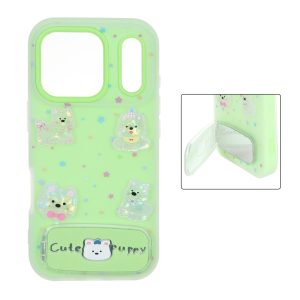قاب Cute Puppy دولایه عروسک برجسته استندشو آینه ای Apple iPhone 17 Pro - سبز
