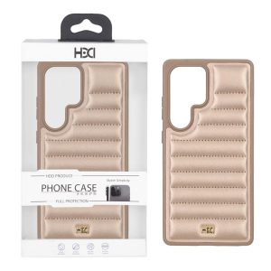 قاب اورجینال HDD چرم پافری طرح دوخت Samsung Galaxy S25 Ultra - طلایی (پک دار)
