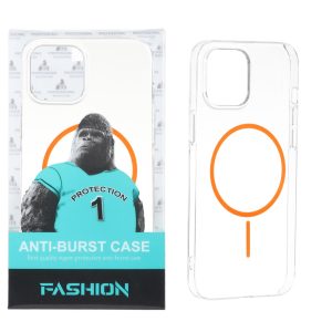 قاب شفاف Anti Burst دور ژله ای MagSafe مدل Apple iPhone 13 / iPhone 14 - نارنجی (پک دار)