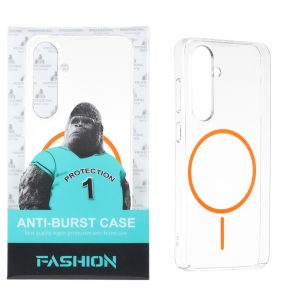 قاب شفاف Anti Burst دور ژله ای MagSafe مدل Samsung Galaxy S24 FE - نارنجی (پک دار)