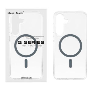قاب اورجینال Magic Mask پشت سخت شفاف MagSafe دور ژله ای Samsung Galaxy S25 FE - خاکستری (پک دار)