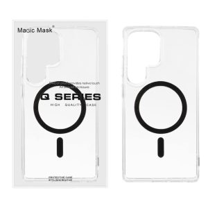 قاب اورجینال Magic Mask پشت سخت شفاف MagSafe دور ژله ای Samsung Galaxy S25 Ultra - مشکی (پک دار)