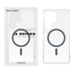 قاب اورجینال Magic Mask پشت سخت شفاف MagSafe دور ژله ای Samsung Galaxy S25 Ultra - خاکستری (پک دار)