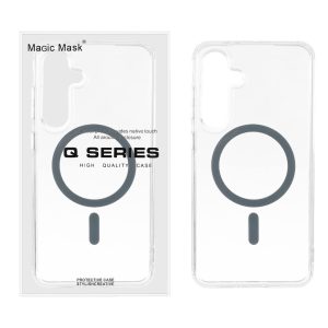 قاب اورجینال Magic Mask پشت سخت شفاف MagSafe دور ژله ای Samsung Galaxy S24 FE - خاکستری (پک دار)