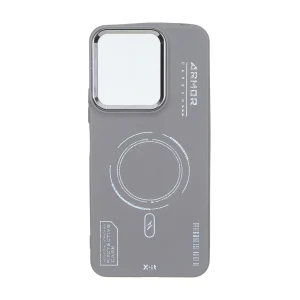 قاب Armor لنز متال Texture طرح مگ سیف Xiaomi Redmi 13C / Poco C65 - خاکستری