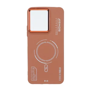 قاب Armor لنز متال Texture طرح مگ سیف Xiaomi Redmi 13C / Poco C65 - قهوه ای