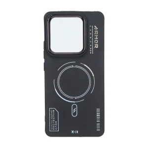 قاب Armor لنز متال Texture طرح مگ سیف Xiaomi Poco M7 Pro 5G - مشکی