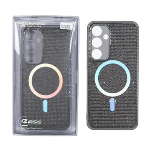 قاب C Case نگین دار MagSafe هولوگرامی محافظ لنزدار Samsung Galaxy S24 FE - خاکستری (پک دار)