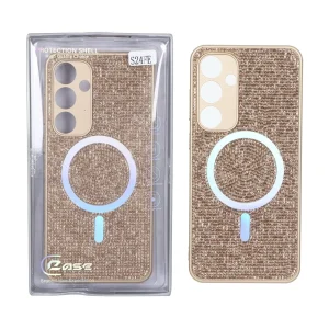قاب C Case نگین دار MagSafe هولوگرامی محافظ لنزدار Samsung Galaxy S24 FE - طلایی (پک دار)