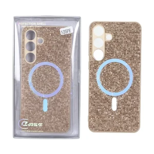 قاب C Case نگین دار MagSafe هولوگرامی محافظ لنزدار Samsung Galaxy S25 FE - طلایی (پک دار)