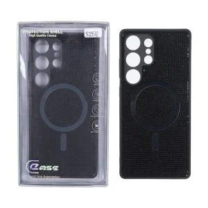 قاب C Case نگین دار MagSafe هولوگرامی محافظ لنزدار Samsung Galaxy S25 Ultra - مشکی (پک دار)