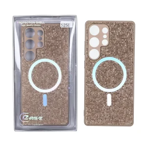 قاب C Case نگین دار MagSafe هولوگرامی محافظ لنزدار Samsung Galaxy S25 Ultra - قهوه ای (پک دار)