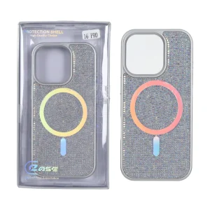 قاب C Case نگین دار MagSafe هولوگرامی محافظ لنزدار Apple iPhone 16 Pro - هفت رنگ (پک دار)