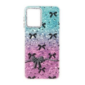قاب ice پاپیونی نگین دار دور مات Samsung Galaxy A22 4G / M22 / M32 4G / F22 - سبزآبی صورتی