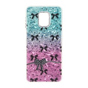 قاب ice پاپیونی نگین دار دور مات Xiaomi Redmi Note 9S / Redmi Note 9 Pro / Redmi Note 9 Pro Max - سبزآبی صورتی