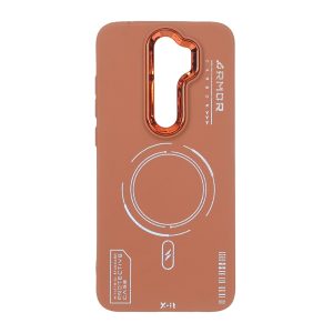 قاب Armor لنز متال Texture طرح مگ سیف Xiaomi Redmi Note 8 Pro - قهوه ای