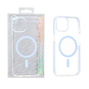 قاب اورجینال AV شفاف پشت سخت MagSafe دور رنگی Apple iPhone 13 / iPhone 14 - آبی (پک دار)