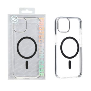 قاب اورجینال AV شفاف پشت سخت MagSafe دور رنگی Apple iPhone 13 / iPhone 14 - مشکی (پک دار)