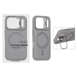 قاب Bracket چرمی دور دوخت MagSafe لنز استندشو Apple iPhone 17 Pro - خاکستری (پک دار)