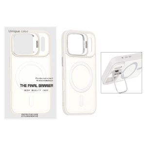 قاب Bracket چرمی دور دوخت MagSafe لنز استندشو Apple iPhone 17 Pro - سفید (پک دار)