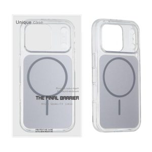 قاب اورجینال Unique Case مستطیلی MagSafe لنز شفاف ژله ای Apple iPhone 17 Pro - نقره ای (پک دار)