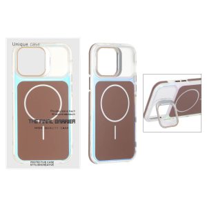 قاب اورجینال Unique Case هفت رنگ MagSafe دور رنگی لنز استندشو Apple iPhone 13 Pro Max - قهوه ای (پک دار)