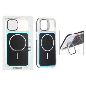 قاب اورجینال Unique Case هفت رنگ MagSafe دور رنگی لنز استندشو Apple iPhone 13 / iPhone 14 - مشکی (پک دار)