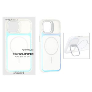 قاب اورجینال Unique Case هفت رنگ MagSafe دور رنگی لنز استندشو Apple iPhone 13 / iPhone 14 - سفید (پک دار)